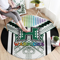 Hawaii Warriors Football Round Carpet Rainbow Kakau Pattern White LT05 - Polynesian Pride