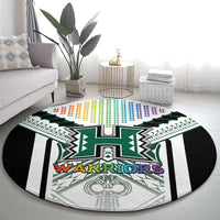 Hawaii Warriors Football Round Carpet Rainbow Kakau Pattern White LT05 - Polynesian Pride