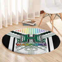 Hawaii Warriors Football Round Carpet Rainbow Kakau Pattern White LT05 - Polynesian Pride