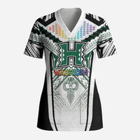 Custom Hawaii Warriors Football Scrub Top Rainbow Kakau Pattern White LT05 Adult White - Polynesian Pride