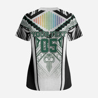 Custom Hawaii Warriors Football Scrub Top Rainbow Kakau Pattern White LT05 - Polynesian Pride