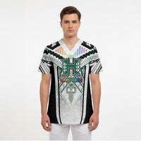 Custom Hawaii Warriors Football Scrub Top Rainbow Kakau Pattern White LT05 - Polynesian Pride
