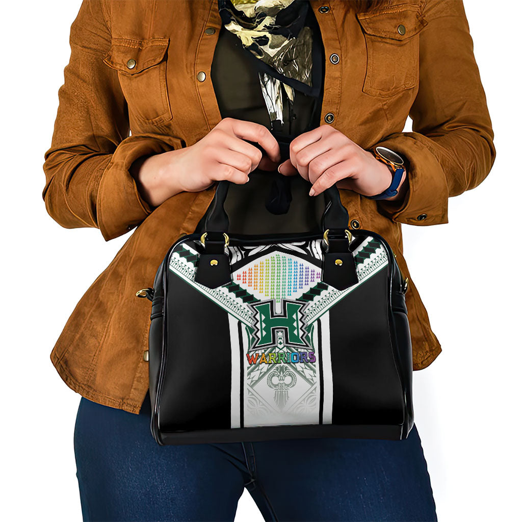 Hawaii Warriors Football Shoulder Handbag Rainbow Kakau Pattern White LT05 - Polynesian Pride