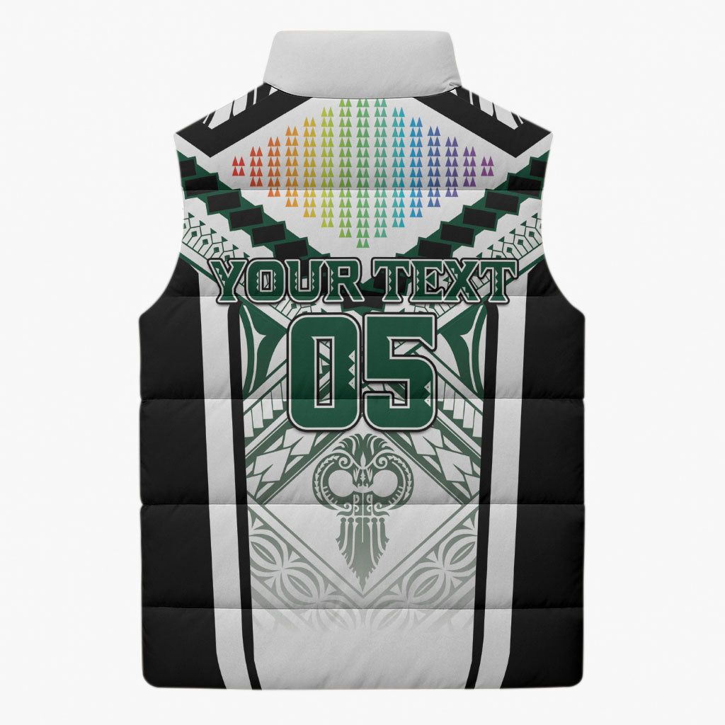 Custom Hawaii Warriors Football Sleeveless Puffer Jacket Rainbow Kakau Pattern White LT05 - Polynesian Pride