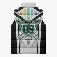 Custom Hawaii Warriors Football Sleeveless Puffer Jacket Rainbow Kakau Pattern White LT05 - Polynesian Pride