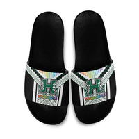 Hawaii Warriors Football Slide Sandals Rainbow Kakau Pattern White LT05 White - Polynesian Pride