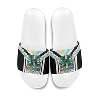 Hawaii Warriors Football Slide Sandals Rainbow Kakau Pattern White LT05 White - Polynesian Pride
