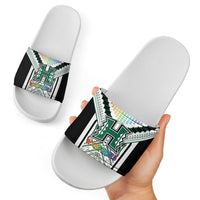 Hawaii Warriors Football Slide Sandals Rainbow Kakau Pattern White LT05 - Polynesian Pride