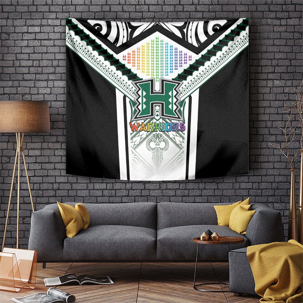 Hawaii Warriors Football Tapestry Rainbow Kakau Pattern White