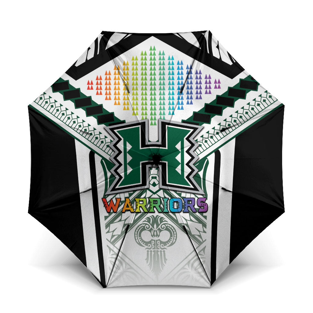 Hawaii Warriors Football Umbrella Rainbow Kakau Pattern White LT05 One Size Folded 11.42 inch Opened Diameter 37.4 inch White - Polynesian Pride