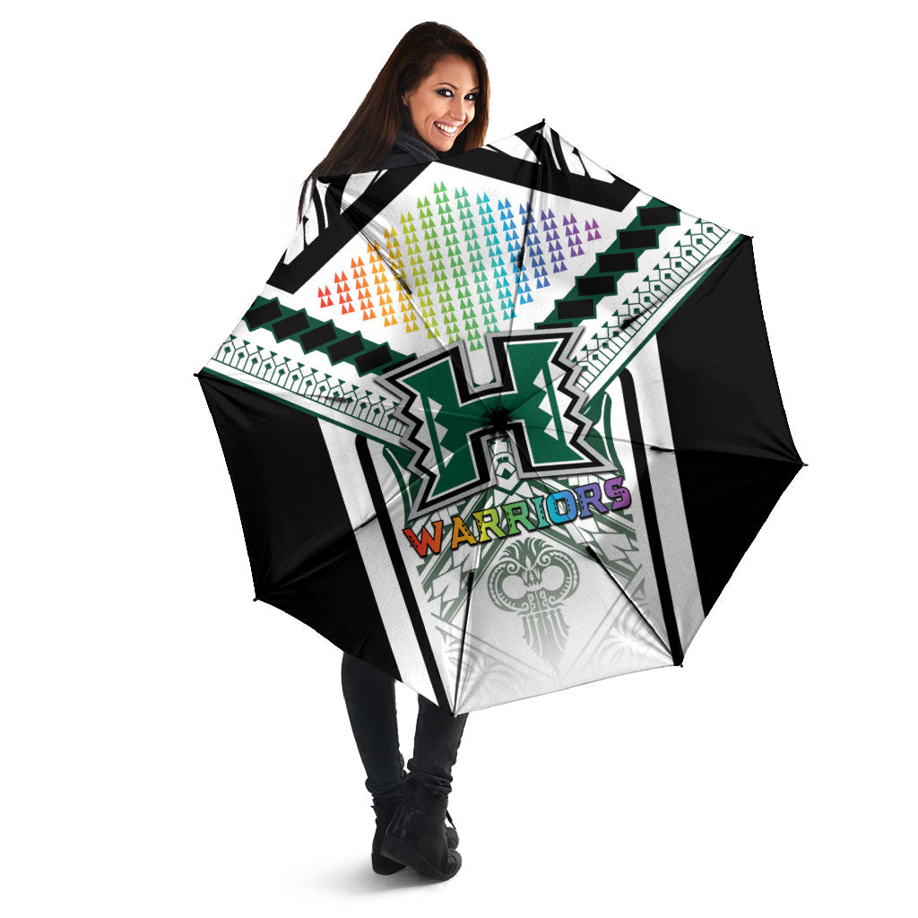 Hawaii Warriors Football Umbrella Rainbow Kakau Pattern White LT05 - Polynesian Pride