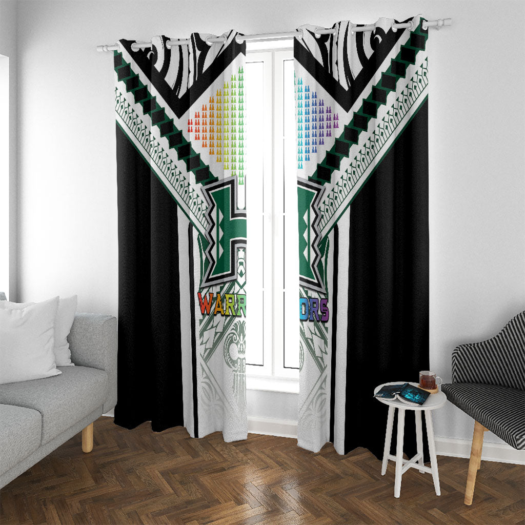 Hawaii Warriors Football Window Curtain Rainbow Kakau Pattern White LT05 With Grommets White - Polynesian Pride
