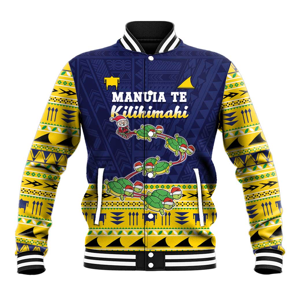 Tokelau Christmas Baseball Jacket Tokelauan Turtle Santa Sleigh