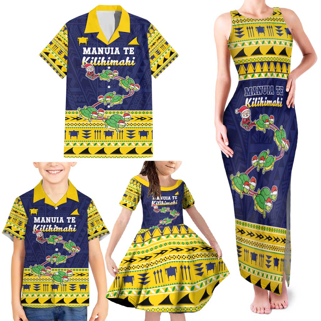 Tokelau Christmas Family Matching Tank Maxi Dress and Hawaiian Shirt Tokelauan Turtle Santa Sleigh