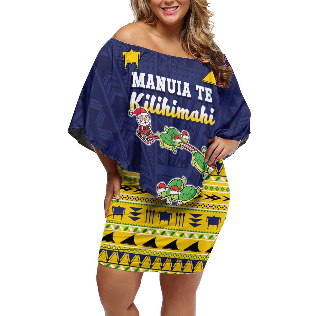 Tokelau Christmas Off Shoulder Short Dress Tokelauan Turtle Santa Sleigh