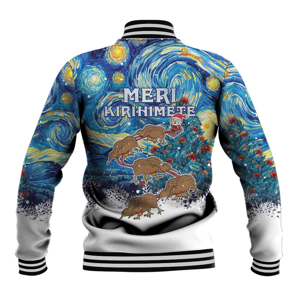 New Zealand Christmas Baseball Jacket Kiwis Santa Sleigh Starry Night Style LT05 - Polynesian Pride