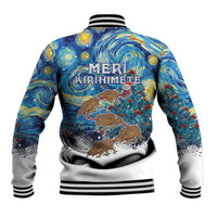 New Zealand Christmas Baseball Jacket Kiwis Santa Sleigh Starry Night Style LT05 - Polynesian Pride