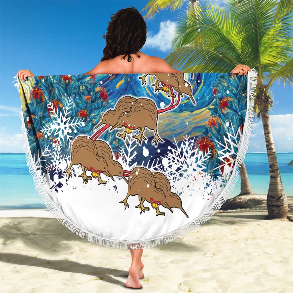 New Zealand Christmas Beach Blanket Kiwis Santa Sleigh Starry Night Style LT05 - Polynesian Pride