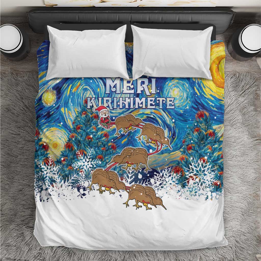 New Zealand Christmas Bedding Set Kiwis Santa Sleigh Starry Night Style