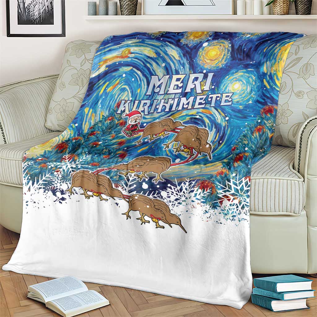 New Zealand Christmas Blanket Kiwis Santa Sleigh Starry Night Style LT05 - Polynesian Pride