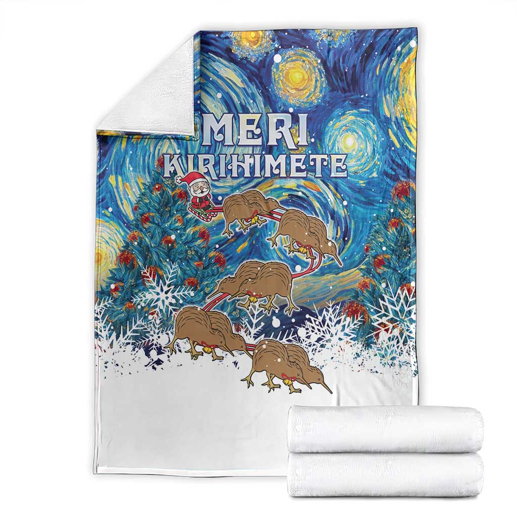 New Zealand Christmas Blanket Kiwis Santa Sleigh Starry Night Style LT05 - Polynesian Pride