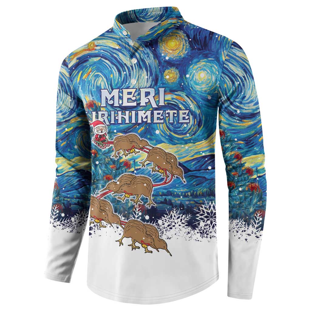 New Zealand Christmas Button Sweatshirt Kiwis Santa Sleigh Starry Night Style LT05 - Polynesian Pride