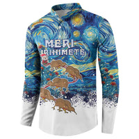 New Zealand Christmas Button Sweatshirt Kiwis Santa Sleigh Starry Night Style LT05 - Polynesian Pride