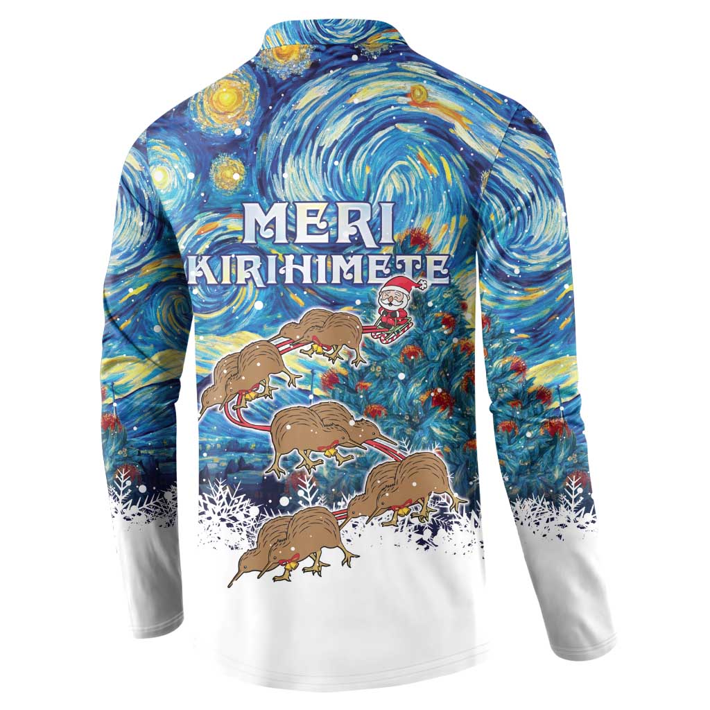 New Zealand Christmas Button Sweatshirt Kiwis Santa Sleigh Starry Night Style LT05 - Polynesian Pride