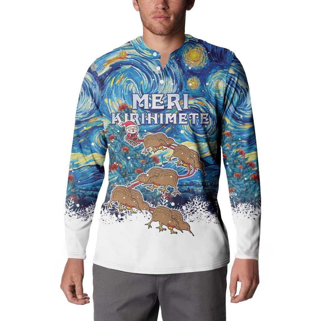 New Zealand Christmas Button Sweatshirt Kiwis Santa Sleigh Starry Night Style LT05 - Polynesian Pride