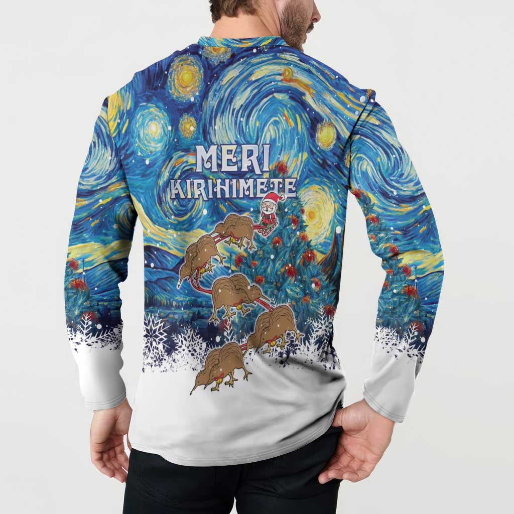 New Zealand Christmas Button Sweatshirt Kiwis Santa Sleigh Starry Night Style LT05 - Polynesian Pride