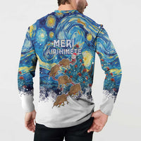 New Zealand Christmas Button Sweatshirt Kiwis Santa Sleigh Starry Night Style LT05 - Polynesian Pride