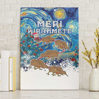 New Zealand Christmas Canvas Wall Art Kiwis Santa Sleigh Starry Night Style LT05 Without Frame Blue - Polynesian Pride