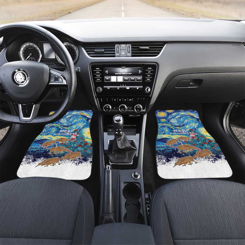 New Zealand Christmas Car Mats Kiwis Santa Sleigh Starry Night Style LT05 Set 2pcs - Front Blue - Polynesian Pride