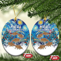 New Zealand Christmas Ceramic Ornament Kiwis Santa Sleigh Starry Night Style LT05 Oval Blue - Polynesian Pride