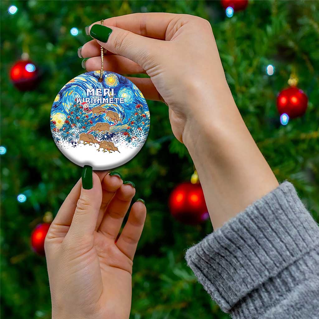 New Zealand Christmas Ceramic Ornament Kiwis Santa Sleigh Starry Night Style LT05 - Polynesian Pride