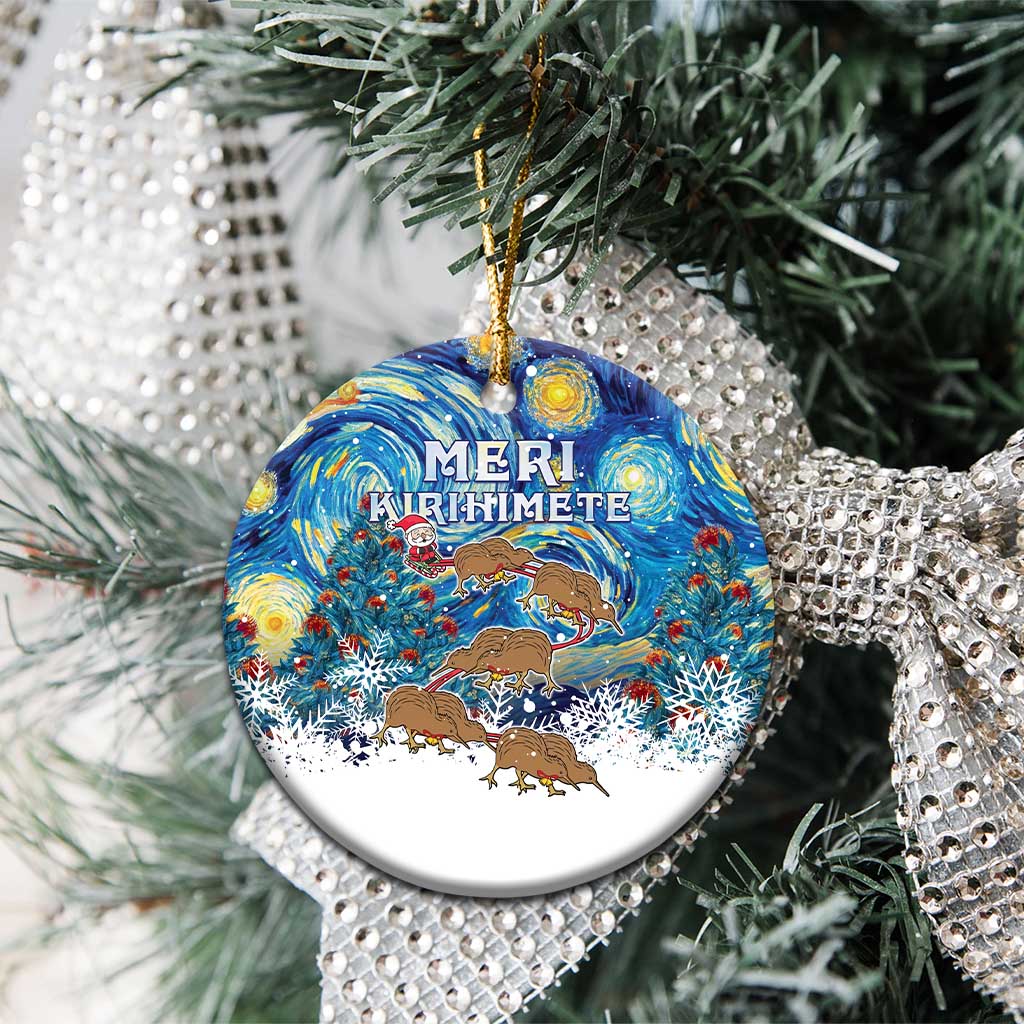 New Zealand Christmas Ceramic Ornament Kiwis Santa Sleigh Starry Night Style LT05 - Polynesian Pride