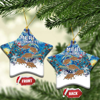 New Zealand Christmas Ceramic Ornament Kiwis Santa Sleigh Starry Night Style LT05 Star Blue - Polynesian Pride