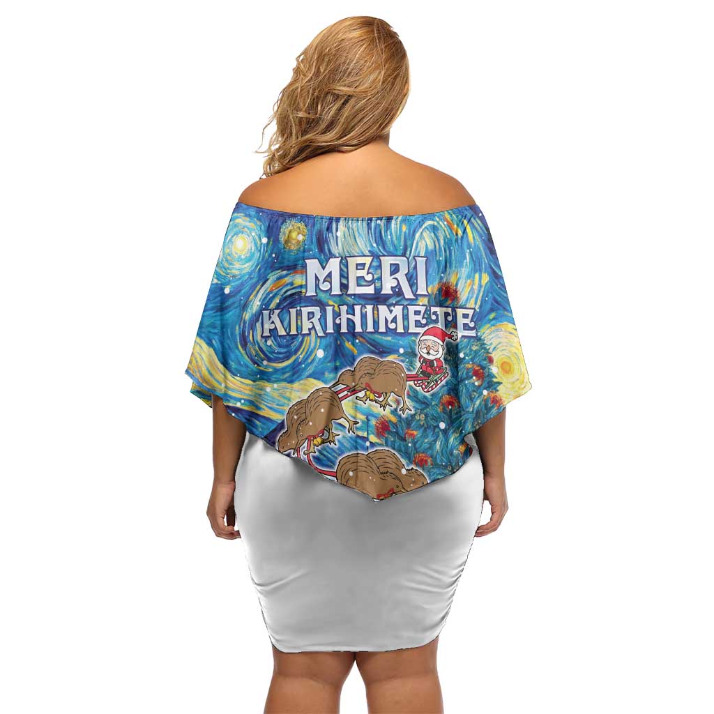 New Zealand Christmas Family Matching Off Shoulder Short Dress and Hawaiian Shirt Kiwis Santa Sleigh Starry Night Style