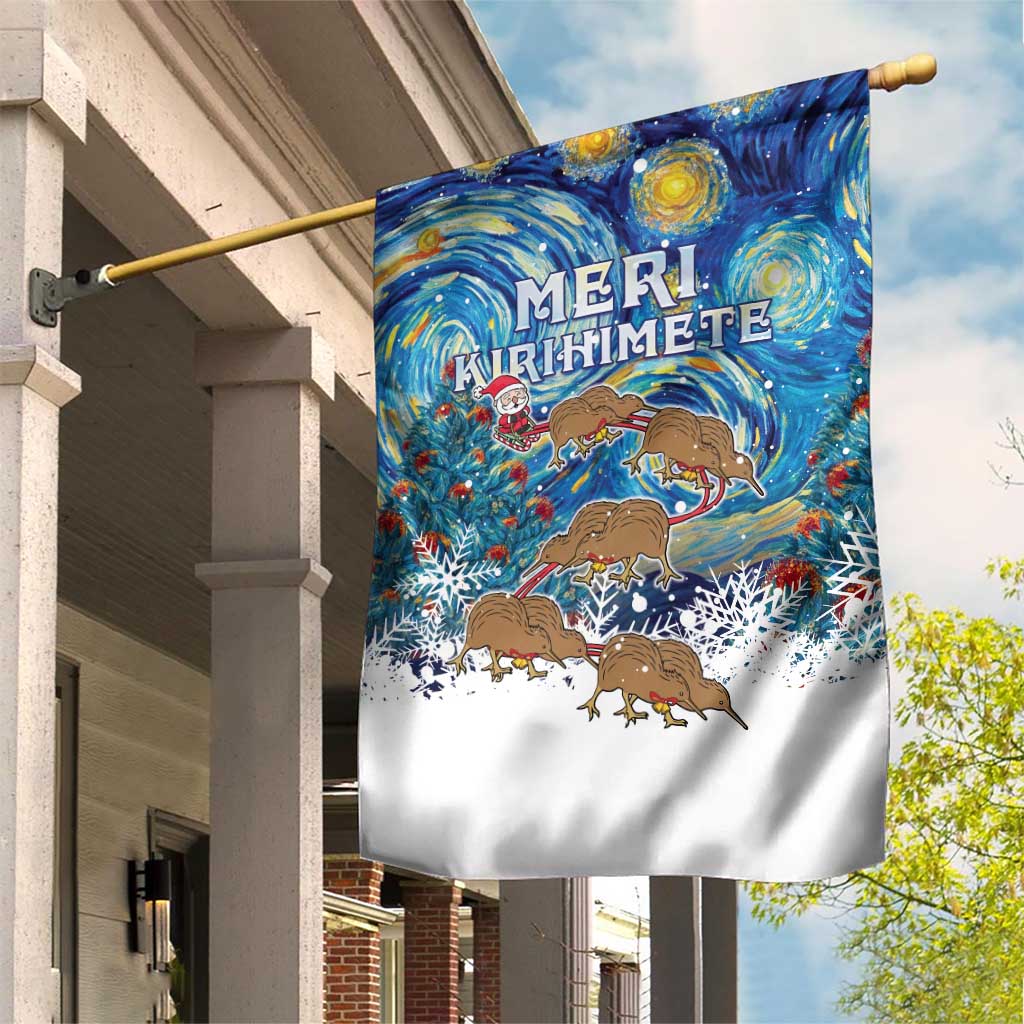 New Zealand Christmas Garden Flag Kiwis Santa Sleigh Starry Night Style LT05 House Flag Blue - Polynesian Pride
