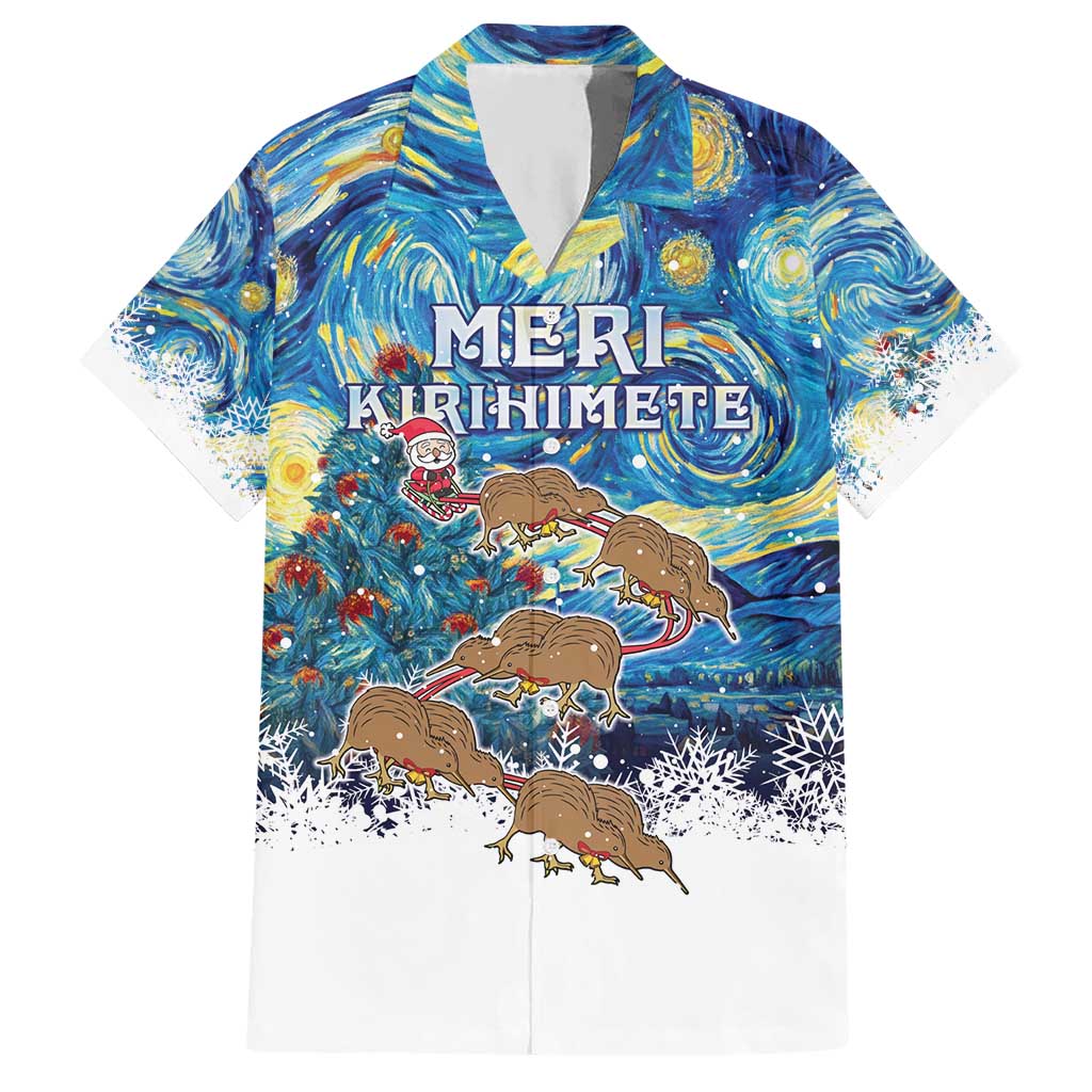New Zealand Christmas Hawaiian Shirt Kiwis Santa Sleigh Starry Night Style LT05 Blue - Polynesian Pride