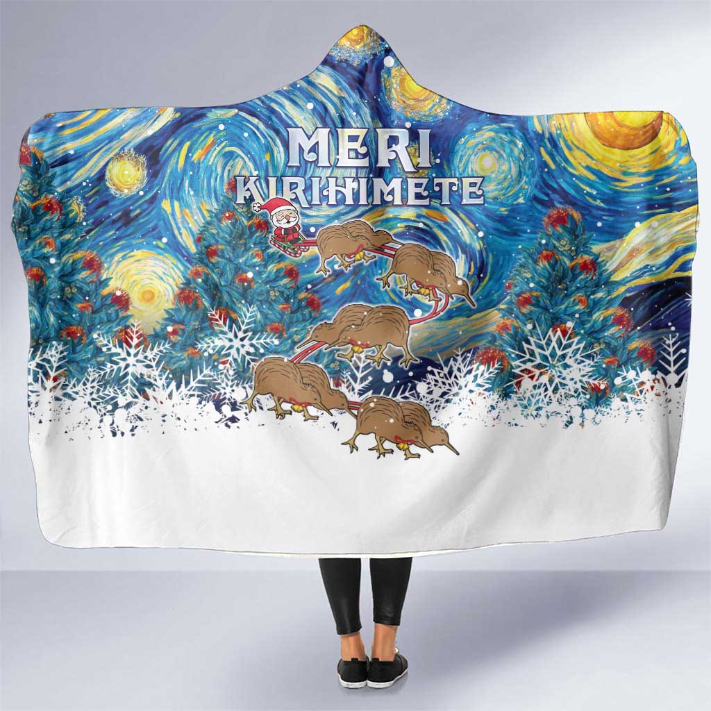 New Zealand Christmas Hooded Blanket Kiwis Santa Sleigh Starry Night Style