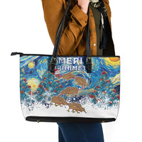 New Zealand Christmas Leather Tote Bag Kiwis Santa Sleigh Starry Night Style LT05 - Polynesian Pride