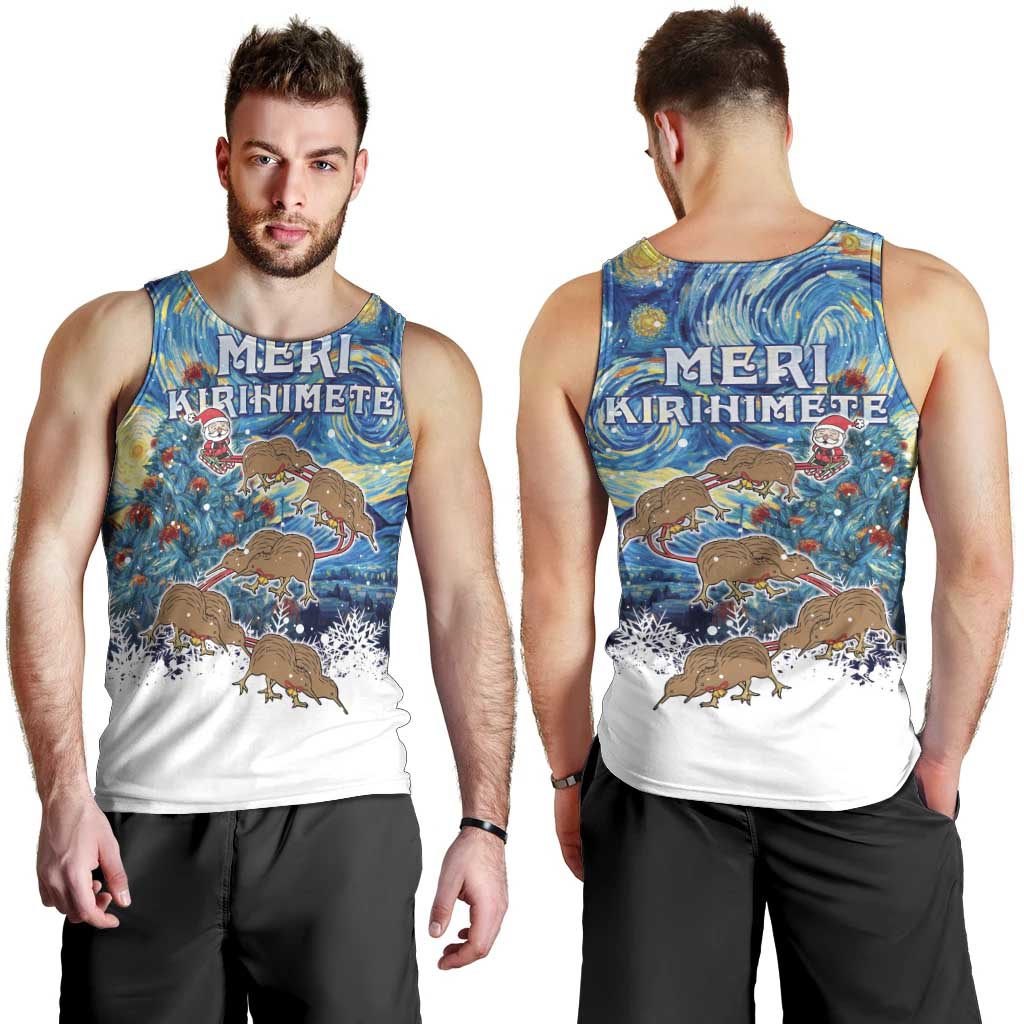 New Zealand Christmas Men Tank Top Kiwis Santa Sleigh Starry Night Style LT05 - Polynesian Pride