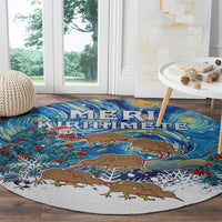 New Zealand Christmas Round Carpet Kiwis Santa Sleigh Starry Night Style