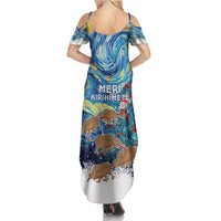 New Zealand Christmas Summer Maxi Dress Kiwis Santa Sleigh Starry Night Style