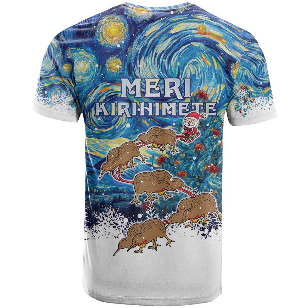New Zealand Christmas T Shirt Kiwis Santa Sleigh Starry Night Style LT05 - Polynesian Pride