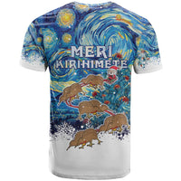 New Zealand Christmas T Shirt Kiwis Santa Sleigh Starry Night Style LT05 - Polynesian Pride