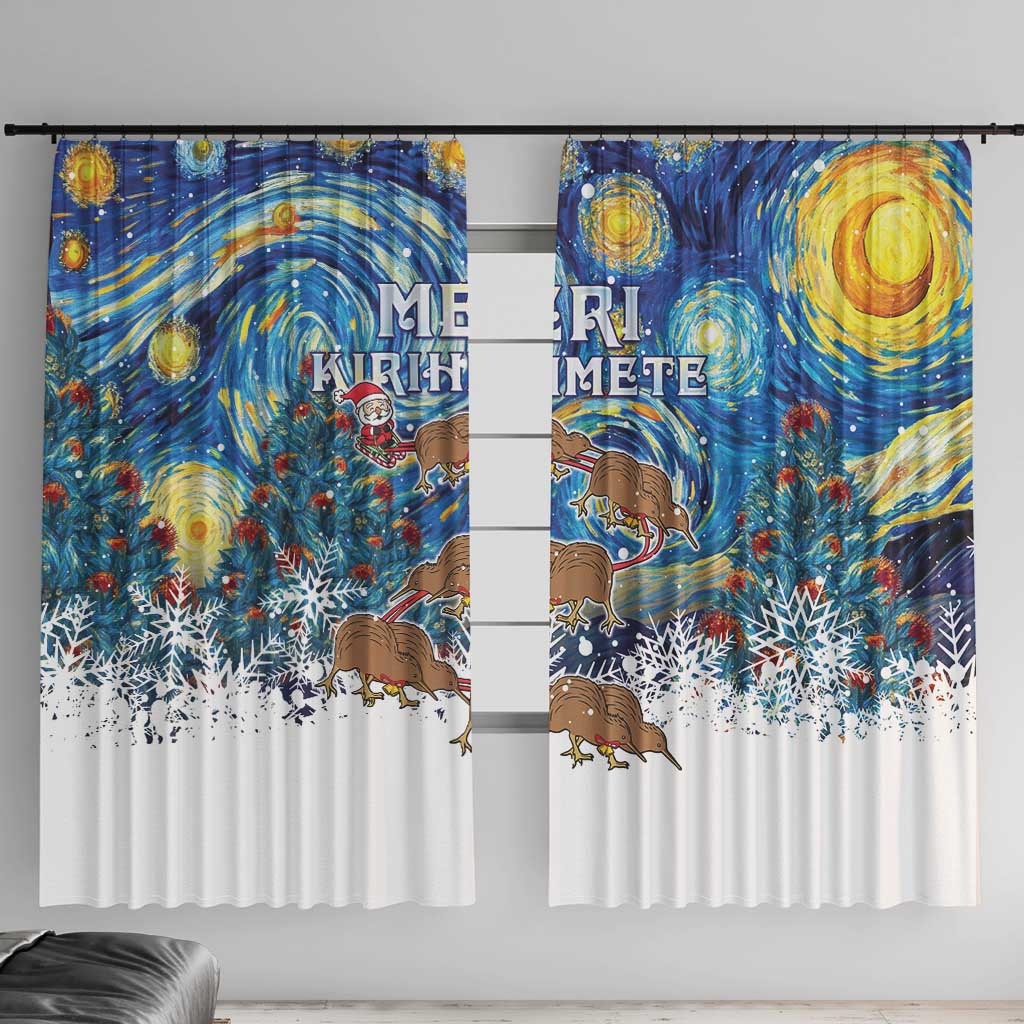 New Zealand Christmas Window Curtain Kiwis Santa Sleigh Starry Night Style