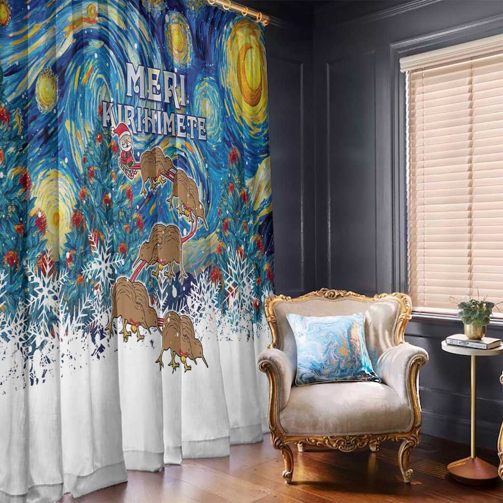 New Zealand Christmas Window Curtain Kiwis Santa Sleigh Starry Night Style LT05 - Polynesian Pride