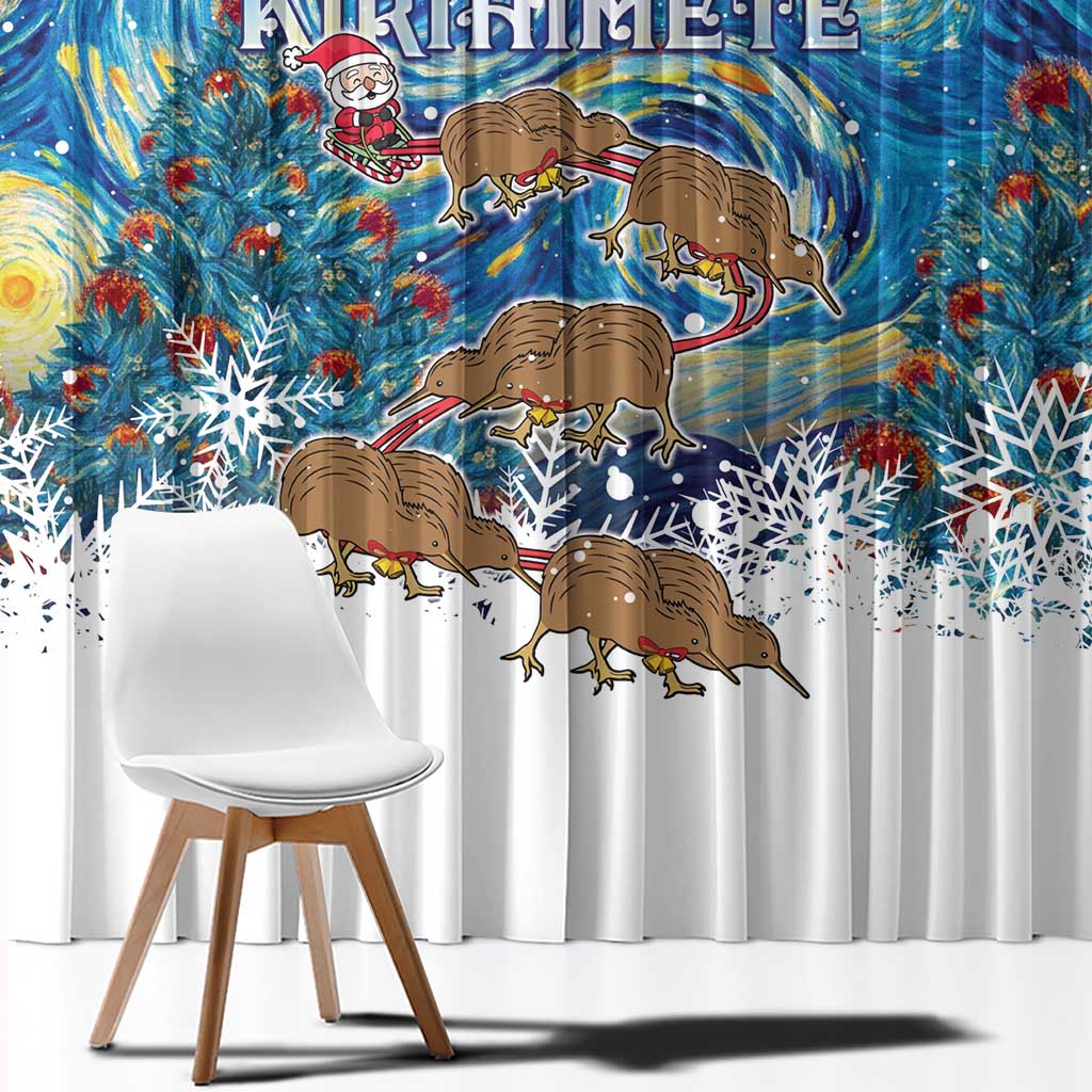 New Zealand Christmas Window Curtain Kiwis Santa Sleigh Starry Night Style LT05 - Polynesian Pride